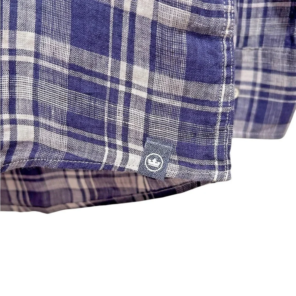 Peter Millar Crown Men's Linen Shirt Size Medium Button Up Check Long Sleeve NWT